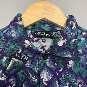 Vintage Boy's Shirt Rayon Patterned Button-Up Collared Short Sleeve Eclectic Kid